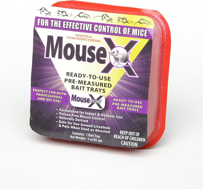MouseX Rodent Control Bait Trays for Rats & Mice – Poison Free, Pet Safe |Indoor & Outdoor Use Pellets |3 oz Trays - 8 Pack
