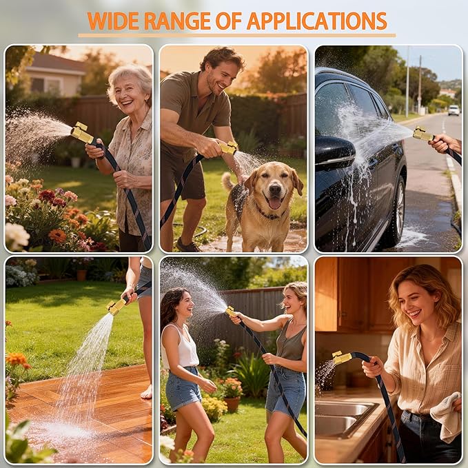 Garden Hose 50ft - Non-Expandable, Flexible, Kink-Free - 3/4'' Fitting High-Pressure & Lightweight Garden Water Hose with Burst Resistance - All-Weather Use for Gardens, Car Washing & Pet Care