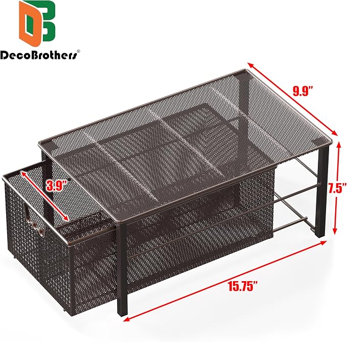 Deco Brothers Stackable Pull Out Cabinet Sliding Basket with Divider, Large