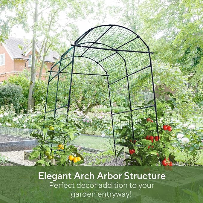 FOLLOOK Garden Arch Trellis for Climbing Plants Outdoor, 7.8 ft Tall Cucumber Trellis for Raised Bed, Plastic-Coated Metal Plant Support Vegetable Squash Pea Bean Grape Vine Arbor, Black
