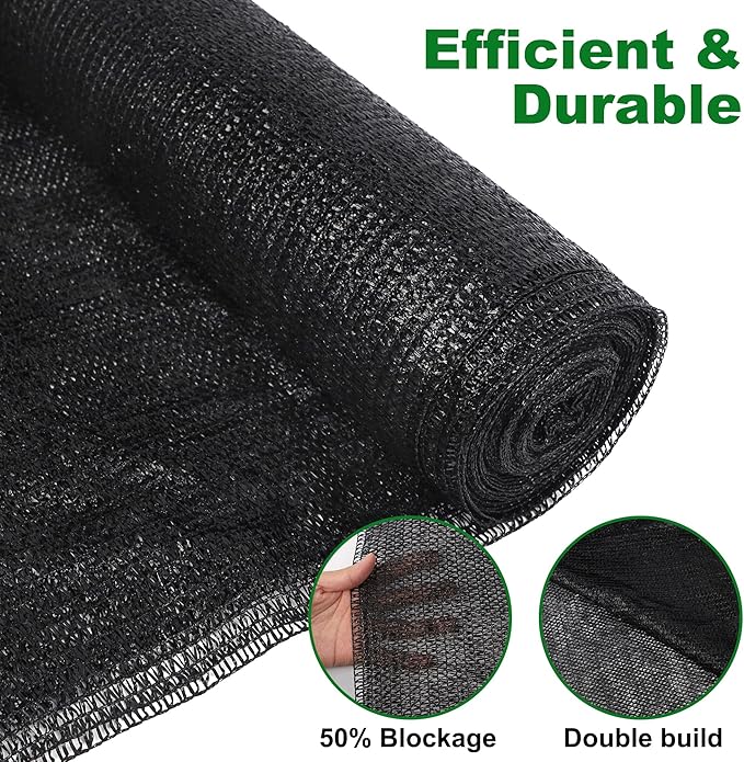 winemana 120x6 FT Outdoor Shade Cloth for Garden & Plants - 50% Large Black Mesh Tarp, UV Resistant Woven Shade Fabric for Greenhouse Farm Row Cover Vegetables Sun Protection Poultry Run