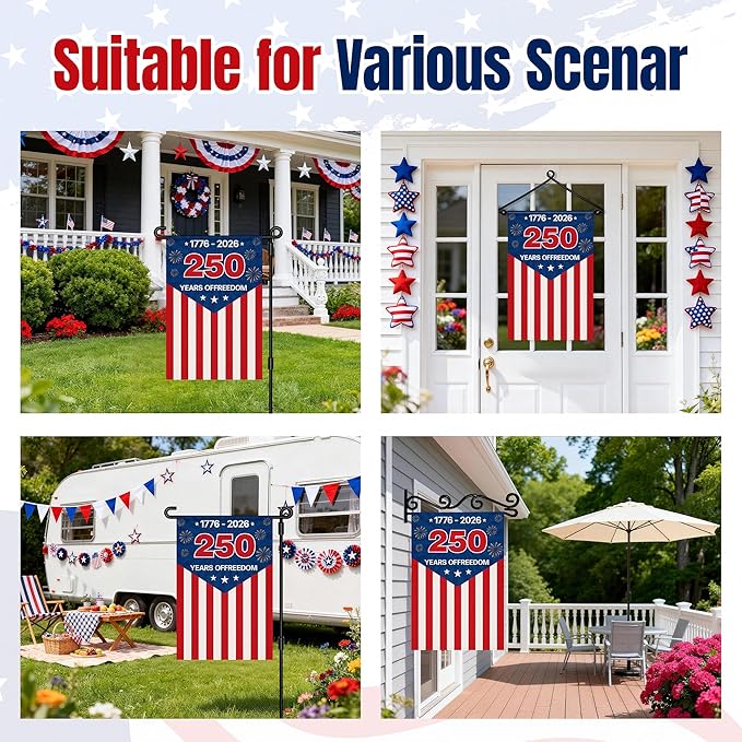 HOOSUN 12x18 Inch 250 Anniversary Usa Flag,250 Year American Anniversary Flag,Double-Sided 250th Usa Garden Flag,1776-2026 Commemorative Flag Patriotic 4th of July Decorations for Outdoor Yard Lawn