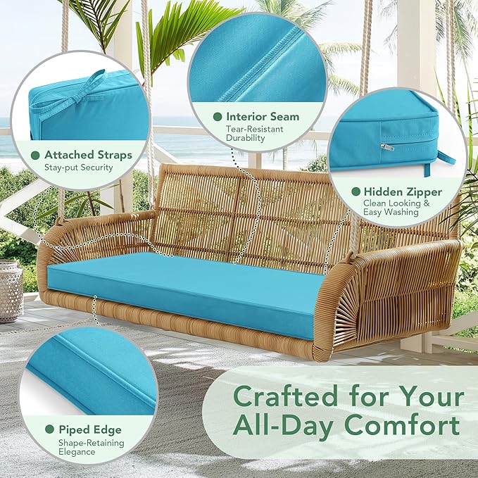Summsun Outdoor Bench Cushion: Waterproof and Fade Resistant Patio Furniture Cushions - Non-Slip Bench Pad Cushion with Removable Cover for Garden Swing Porch Sofa Settee, 45 x 18 Inch, Teal