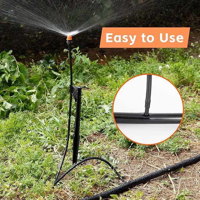12 Sets 90/180/360° Irrigation Micro Sprinkler Heads with Stake,Drip Sprinkler Heads with 1/4" Irrigation Tubing on Riser Stake,Drip Spray Emitters Sprinkler Stake Assembly for Garden Water System