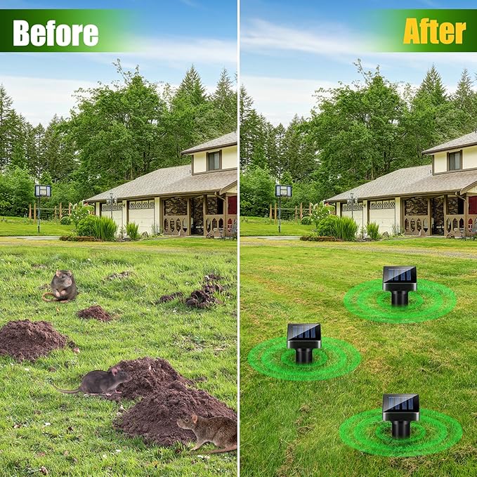 4 Pack Mole Repellent Solar Powered Gopher Repellent Outdoor Waterproof Sonic Mole Deterrent Stake Vole Repellent Spikes Rodent Repellent for Lawns Yard Garden, Getting Rid of Moles Voles Groundhog