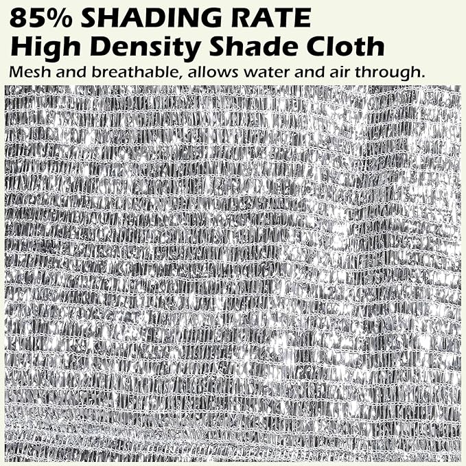 85% Aluminum Foil Shade Cloth with Grommets,6.5ft x 8ft, Mesh Sun Block Fabric Cover, Canopy, Privacy Screen for Outdoor Patio, Garden, Backyard, Silver