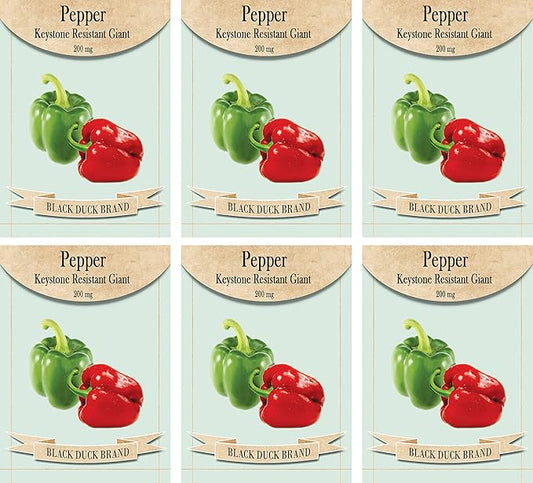 Set of 6 Vegetable Seed Packs - Create a Deluxe Garden - All Seeds are Heirloom - 100% Non-GMO (Pepper Keystone Resistant Giant) Multi