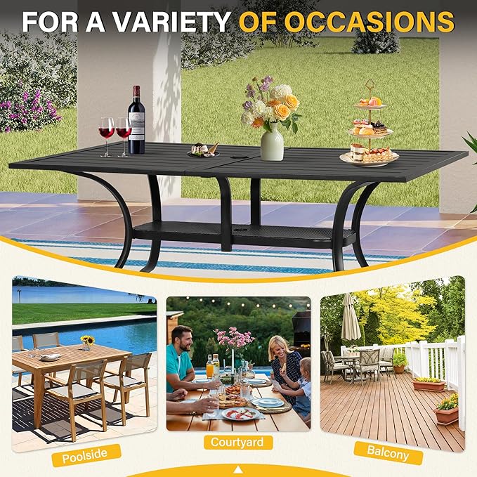 Oakcloud 60"x37" Patio Dining Table, Outdoor Metal Rectangular Table Patio Furniture Classic Black Table with 1.57" Umbrella Hole, for Garden Backyard Poolside Deck