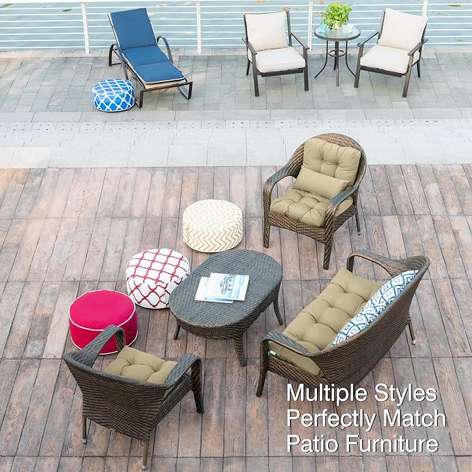 QILLOWAY Outdoor Chair Cushion for Patio Furniture, Waterproof Patio Cushions Set of 4 with Ties, Fade Resistant Replacement Pads for Outdoor Rocking Chairs,Beige