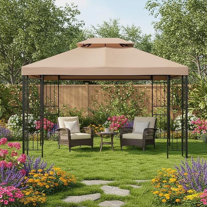 Garden Winds Reinforced RipLock 350 Replacement Canopy Top Cover Compatible with Easy Assembly 10' X 12' Gazebo Model MSD236247917053 - Beige