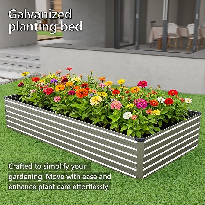 DIIYIV 12x4x1.5FT Galvanized Raised Garden Bed,Vegetable Boxes-Rectangle Metal Flower Box,Large Planter Raised Beds Outdoor Garden for Planting,Fruit,Herb-Silver