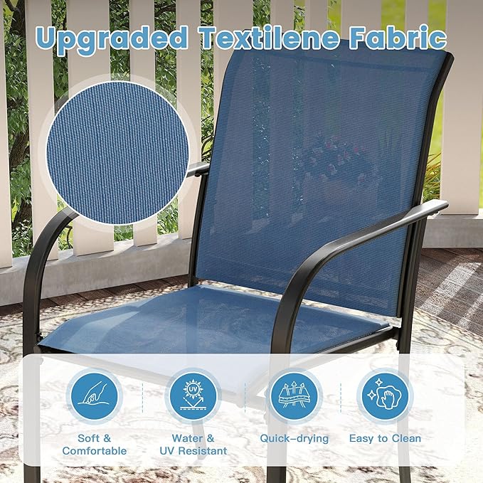 DIFY Patio Dining Chairs Set of 6, Stackable Outdoor Metal Chairs for Garden, Porch and Lawn, Blue