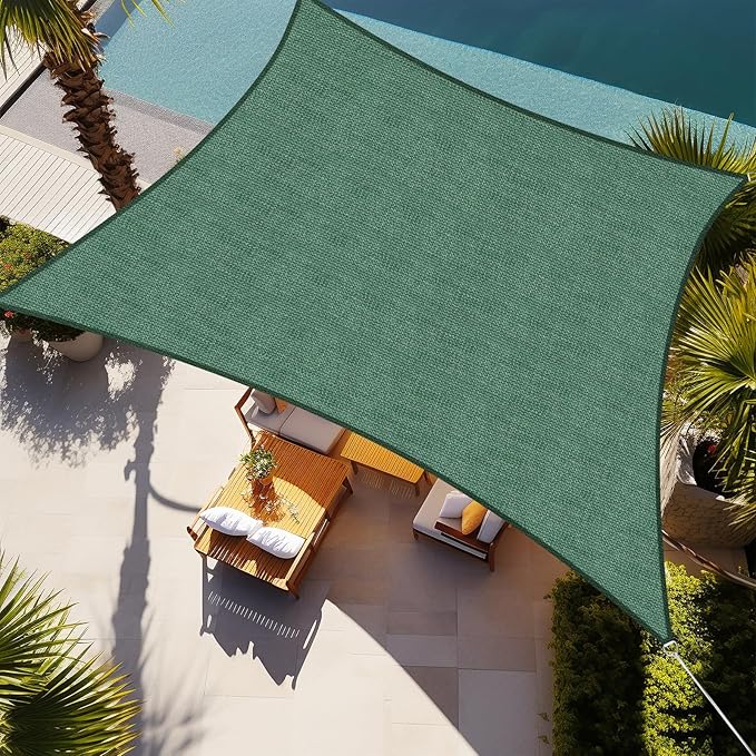 Shade&Beyond Custom 14'x14' Sun Shade Sail Canopy Rectangle UV Block Breathable Curved Sunshade for Backyard Yard Deck Outdoor Facility and Activities, Dark Green (We Make Custom Size)