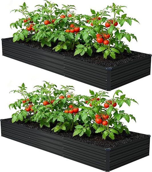 Foxlang 12x4x1ft(2 Pack) Galvanized Raised Garden Bed,Outdoor Planter Box Metal Patio Kit Planting Bed for Vegetables Flowers Herb,Black