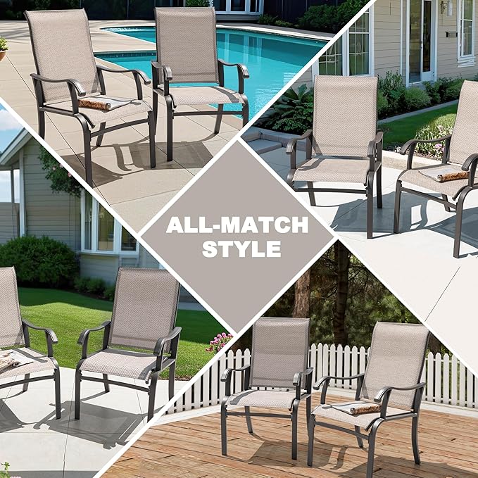 NUU GARDEN Patio Dining Chairs Set of 4, All Weather Textilene Patio Chairs,Powder-Coated Metal Frame Outdoor Patio Bistro Dining Chairs for Lawn Garden Backyard, Beige