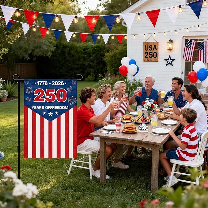 HOOSUN 12x18 Inch 250 Anniversary Usa Flag,250 Year American Anniversary Flag,Double-Sided 250th Usa Garden Flag,1776-2026 Commemorative Flag Patriotic 4th of July Decorations for Outdoor Yard Lawn
