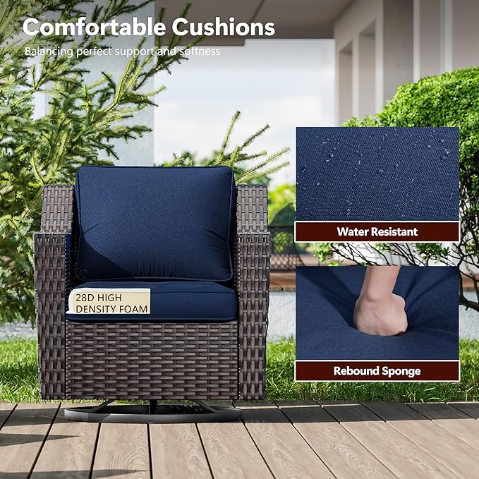 8 Pieces Wicker Patio Furniture, Luxury Outdoor Furniture with 2 Patio Swivel Chair, 2 Patio Chair, 3-Seater Sofa, 2 Patio Ottoman and 1 Side Table, Wide Armrest, Thickened Cushions
