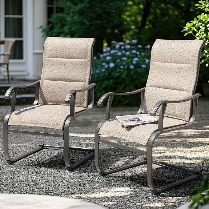 NUU GARDEN Patio Dining Chair Set of 4, Comfortable Outdoor Dining Chairs for Indoors and Outdoors, Breathable Textilene Spring Motion Outdoor Patio Chairs for Backyard Deck, Grayish Beige