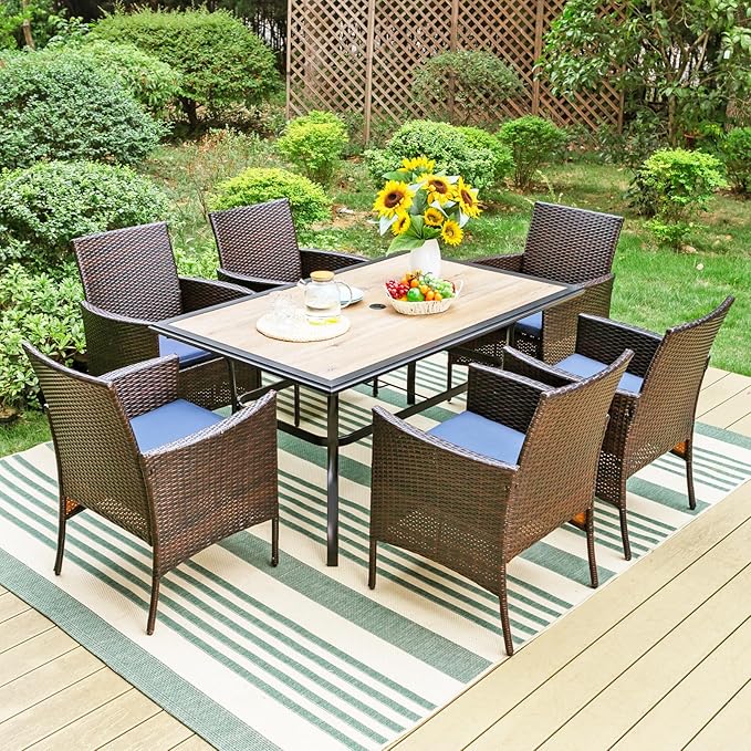Sophia & William Wicker Patio Chairs Set of 6, 6 Pcs All-Weather Rattan Outdoor Dining Chairs with Seat Cushions