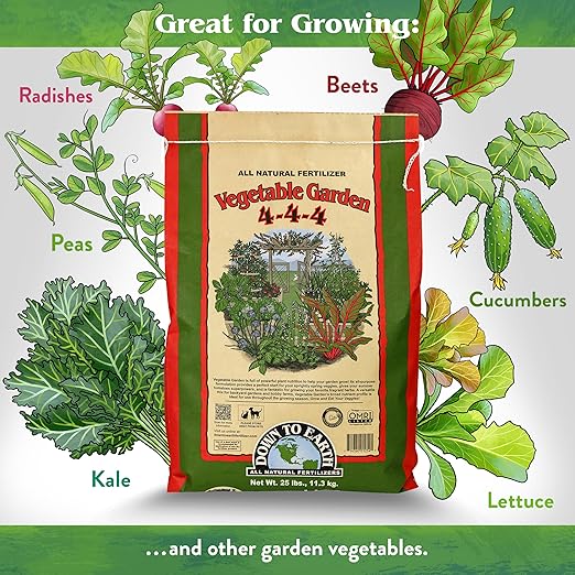 Down To Earth All Natural Fertilizers Organic Vegetable Garden - Plant Food for Vegetables, Herbs, Greens and Raised Beds 4-4-4, 40 lb