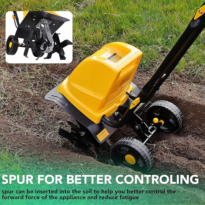 IncwBo Electric Tiller/Cultivator 4 Steel Tines, Garden Roto Tillers for Gardening, 15Amp 12 Inch Corded Rototiller with Adjustable Wheels
