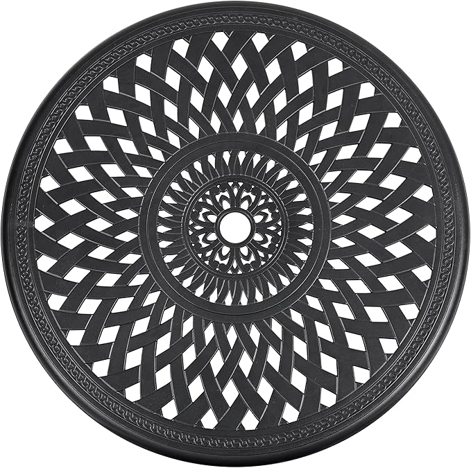 NUU GARDEN 30 Inch Patio Dining Table, Cast Aluminum Round Outdoor Table with Umbrella Hole for Patio, Backyard, Deck-Black