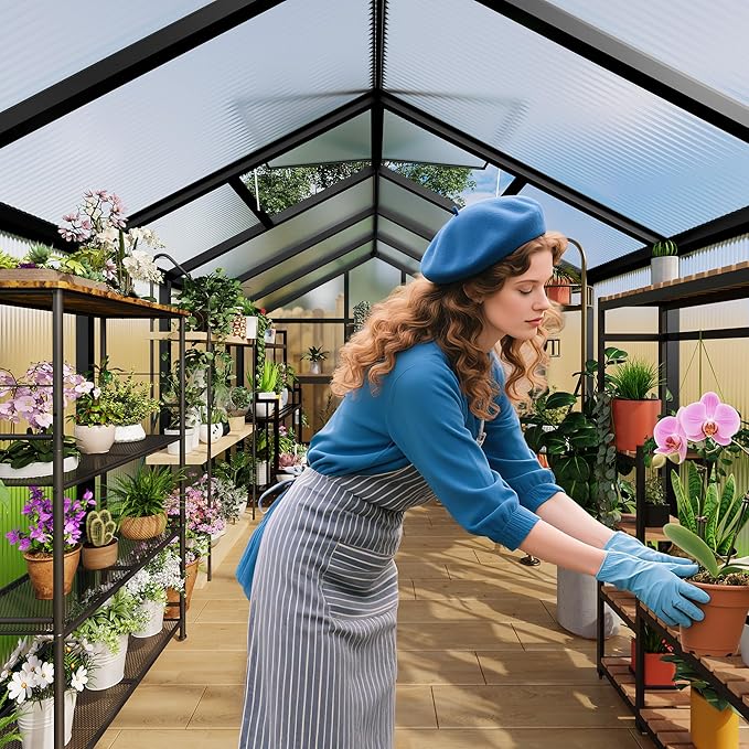 Garvee 8 x 10 ft Greenhouse, Greenhouses for Outside, Polycarbonate Greenhouse with Aluminum Frame, Lockable Door and Ajustable Roof Vent for Backyard, Green Houses for Outside Garden Backyard, Patio