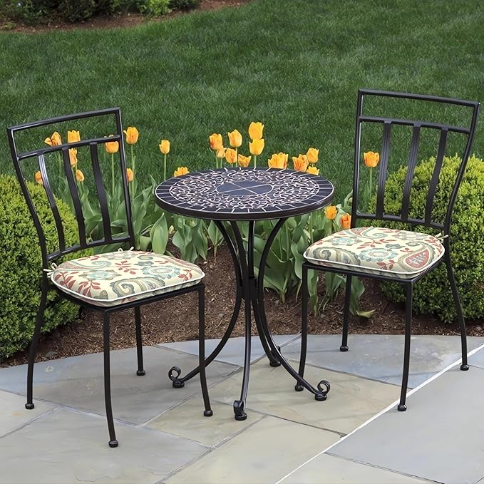 DYTXIII Set of 2 Outdoor Chair Cushions with Ties, Water Repellent Patio Chair Pads 17"x 16" for Outdoor Furniture, Round Corner Seat Cushions for Garden Yard Kitchen Paisley Vintage