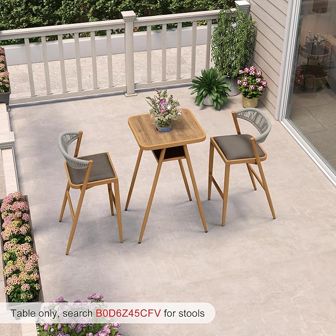 PURPLE LEAF Outdoor Bar Height Table Aluminum Patio High Bar Stools Pub Dining Table for Kitchen Island Balcony Deep Teak