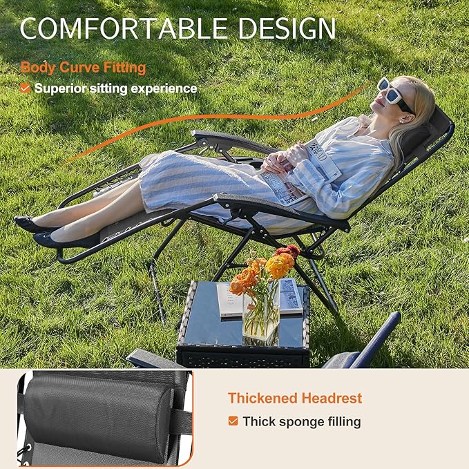 Sweetcrispy Zero Gravity Chairs, Set of 4 Portable Recliner Beach Camping Patio Outdoor Folding Lounge Chair with Cup Holder Trays and Adjustable Pillow for Poolside, Garden, Backyard, Lawn (Black)