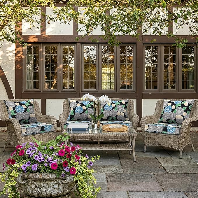 LVTXIII Outdoor Deep Seat Cushion 22"x22"x4" Patio Seat and Back Cushion Set Seasonal Chair Cushion for Dining Arm Chairs, Wicker Chairs and Garden Furniture Decoration, Peony Garden