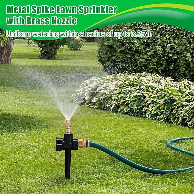 Tioncy 4 Pack Metal Lawn Sprinkler with Brass Nozzle, Heavy Duty Garden Spike Sprinkler Automatic Irrigation Tool for Lawn Garden Yard Greenhouse (Single Nozzle,Black)