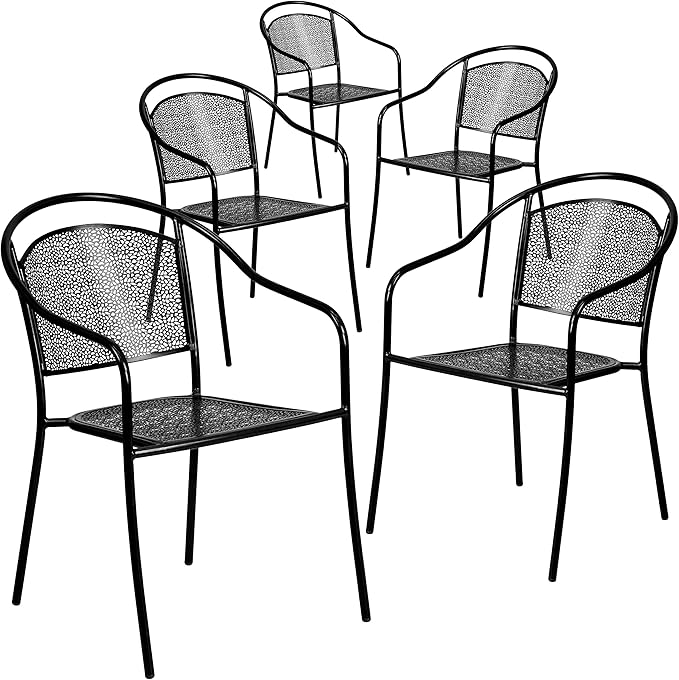 Flash Furniture Oia Commercial Grade 5 Pack Black Indoor-Outdoor Steel Patio Arm Chair with Round Back