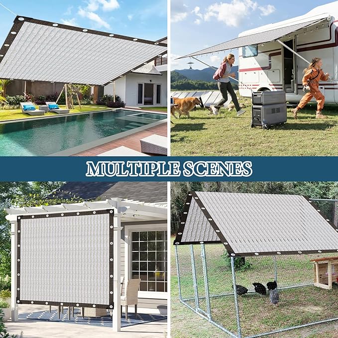 FUANGUI 85% 10x10FT Aluminum Shade Cloth, Durable Aluminum Reflective Tarp, Sun Aluminum Cover for Garden, Car, Outdoor Pergola, Greenhouse, Chicken Coop and Dog Kennel