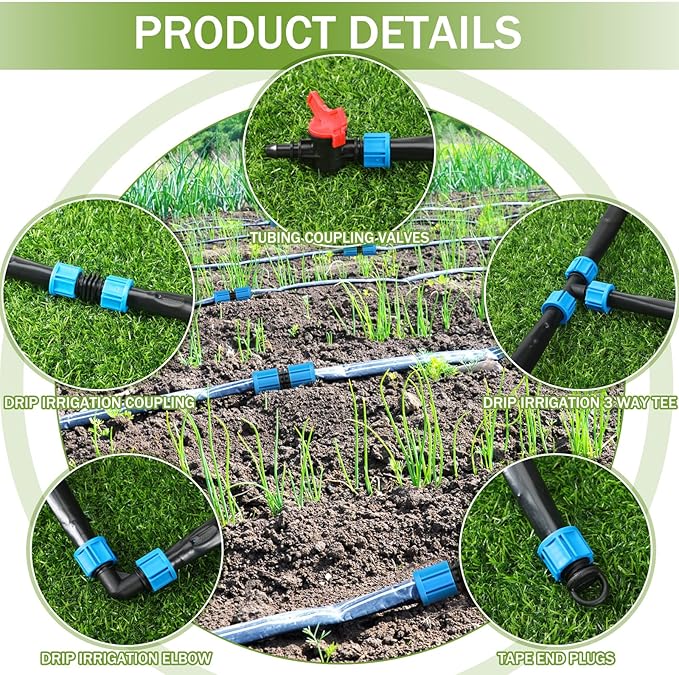 Tondiamo 1000 ft 5/8 Inch Drip Tape Irrigation Tubing Kit 8 Mil 6" Spacing Hose Garden Landscape Irrigation System Automatic Equipment for Farms