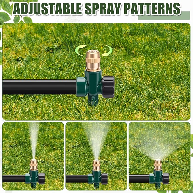 Tioncy 4 Pack Metal Lawn Sprinkler Automatic Garden Water Sprinkler on Spike Base 360 Degree Rotation with Adjustable Brass Nozzle for Lawn Garden Yard(Green)