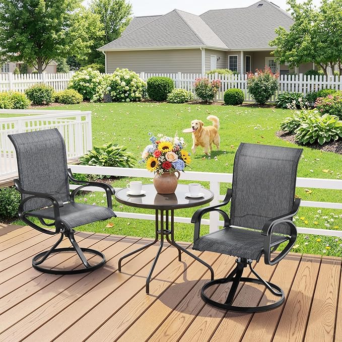 Patio Swivel Chairs Set of 2, All Weather Outdoor Rocking Chair with Textilene Breathable Back, Metal Frame, Patio Dining Chair for Backyard, Garde, Porch and Deck (2, Modern Grey)