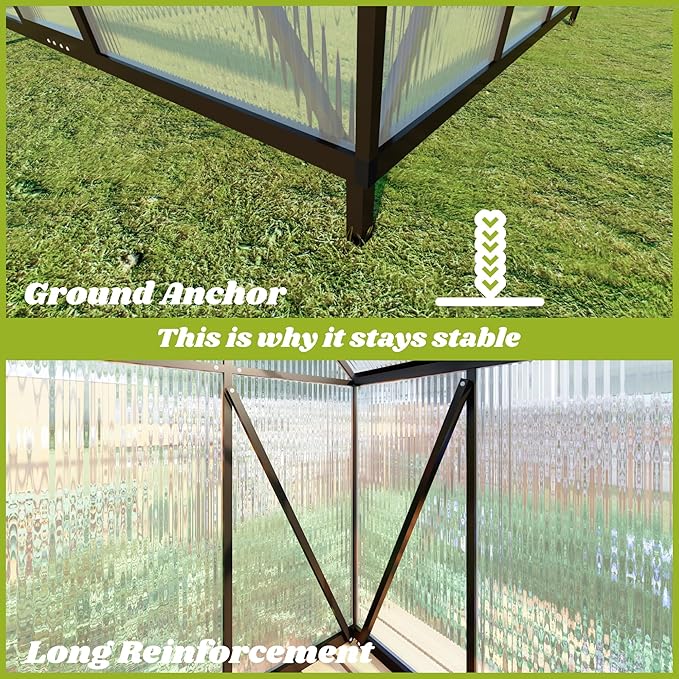 6 x 6 FT Greenhouse for Outdoors, Polycarbonate Greenhouse with Quick Setup Structure and Roof Vent, Aluminum Large Walk-in Green House for Outside Garden Backyard, Charcoal Black