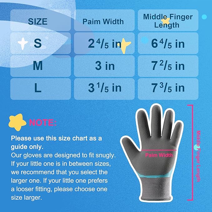 COOLJOB Double Coated Kids Gardening Gloves with Grip, Non-Slip Waterproof Rubber Work Gloves for Boys and Girls Ages 2-4, Anti-slip Durable and Super Soft, Blue & Yellow, 2 Pairs, Small