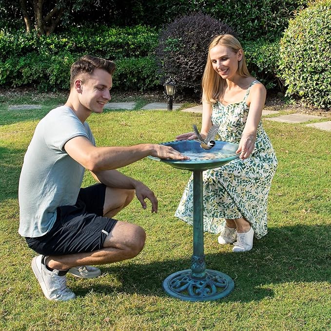 VIVOHOME Bird Bath for Outside, Polyresin Pedestal Bird Baths for Outdoor, Garden, 28 Inch Height Weather-Resistant Birdbaths with 20" Bowl, Green