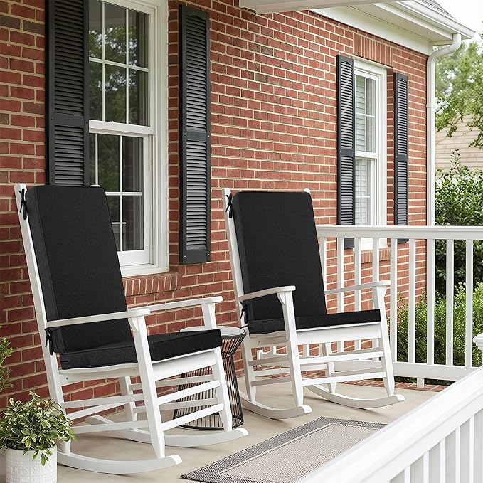 Outdoor Chair Cushions 20x20, Water-Resistant & Fade-Resistant, Patio Furniture Lawn Dining Chair Seat Replacement with High Back, Ties Zipper, Removable Cover, Set of 4, Black