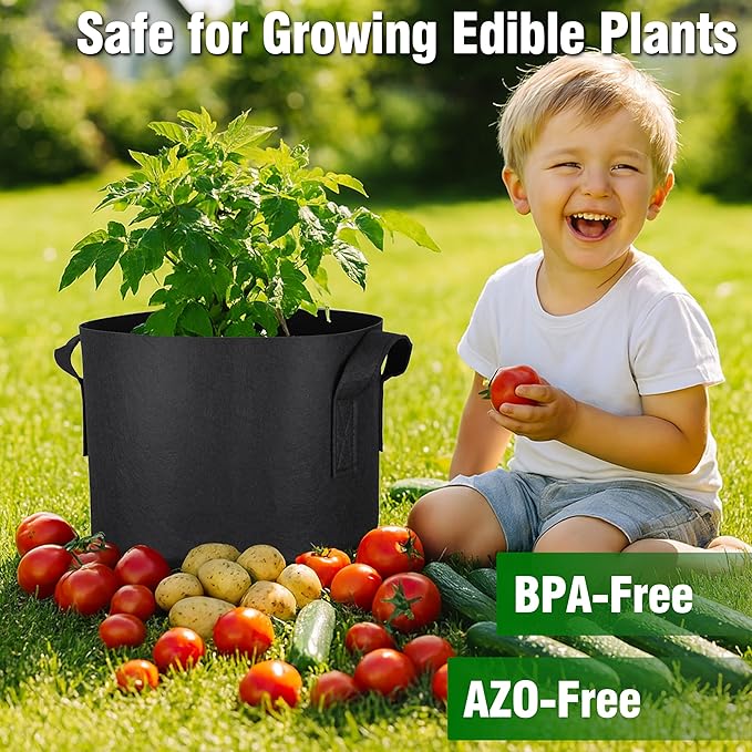 PHYEX 12-Pack 3 Gallon Grow Bags, Heavy Duty Fabric Pots with Handles, Reusable Plant Bags for Vegetable, Herbs & Flowers, BPA-Free, Breathable, Durable