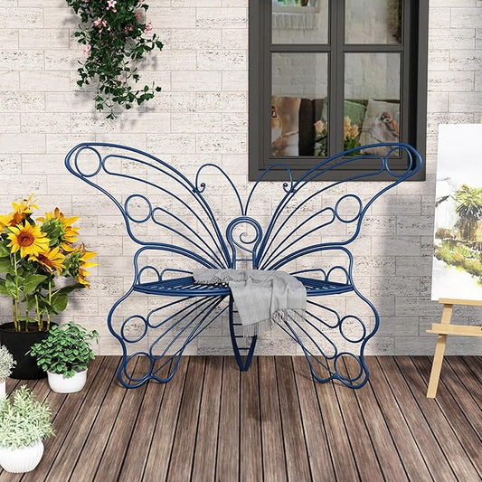 DIBRATY 50 Inches Outdoor Bench, Garden Bench with Sturdy Iron Metal Frame, Pretty Butterfly Bench Front Porch Bench for Porch,Lawn,Garden,Yard