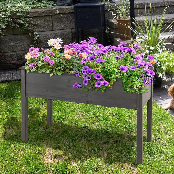 S AFSTAR Raised Garden Bed with Greenhouse Cover, Elevated Wooden Planter Box, 47”L x 24”W x 30”H, Outdoor Gardening Planting Bed for Vegetables Flowers & Herbs Grow Backyard Patio Lawn