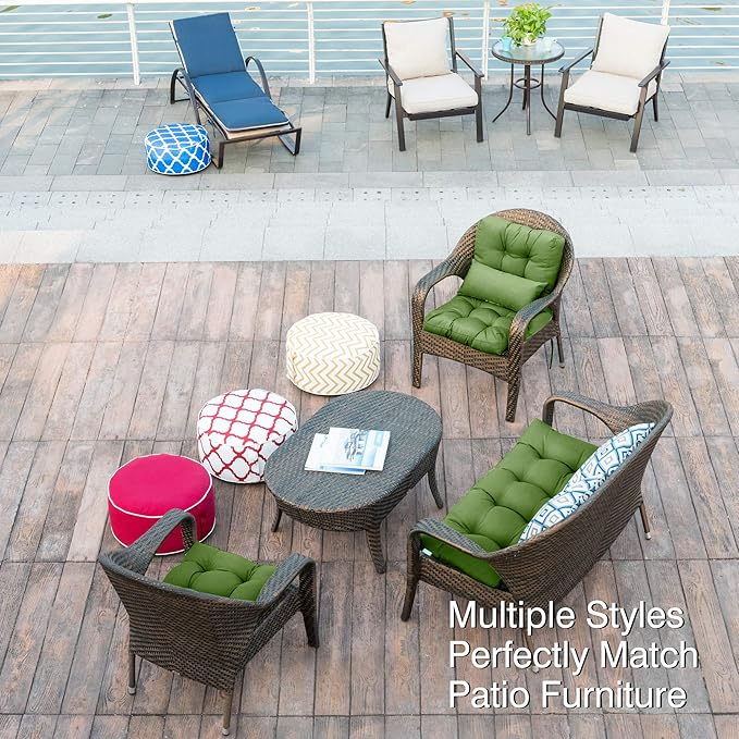 QILLOWAY Outdoor Chair Cushion for Patio Furniture, Waterproof Patio Cushions Set of 2 with Ties, Fade Resistant Replacement Pads for Outdoor Rocking Chairs,Dark Green