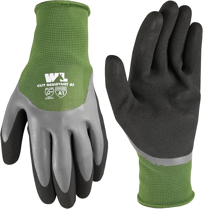Wells Lamont Men's Waterproof Work Gloves with Latex Double Coating, Green/Black, Large (609L-300)