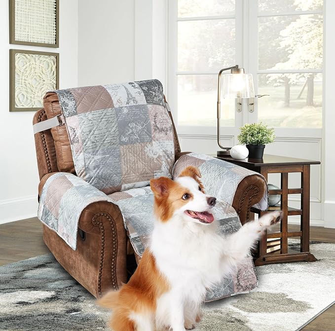 Brilliant Sunshine Latte Grey Paris & Toile Couch Recliner Cover, 28" seat