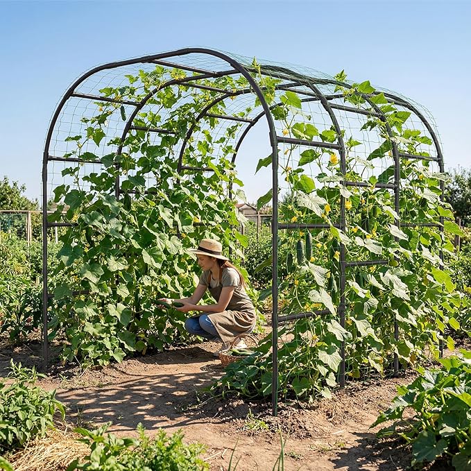 SUNYRISY Garden Arch Trellis for Climbing Plants Outdoor, 88" x 88" x 88" Metal Core Tall Archway Tunnel Plant Support for Cucumber Tomato Flowers Vegetables and Garden Gazebo
