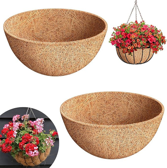 Riare 2 Pack 14 Inch Round Coco Liners Replacement, 100% Natural Coconut Coir Liners for Hanging Baskets, Garden Flower Vegetables Planter Pot, Window Box, Fence, Decks