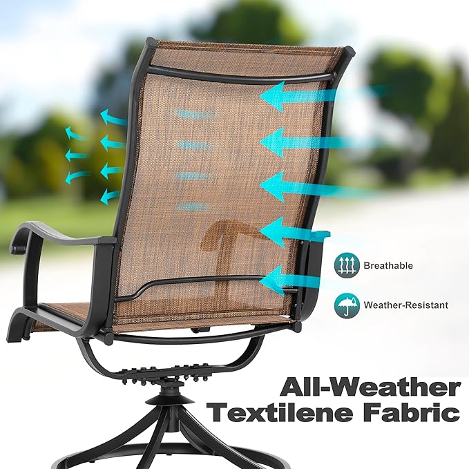 NUU GARDEN Patio Swivel Chair Set of 2, Outdoor Swivel Rocker Dining Chairs with All-Weather Textilene High Back and Metal Frame for Backyard Deck Lawn Garden, Brown